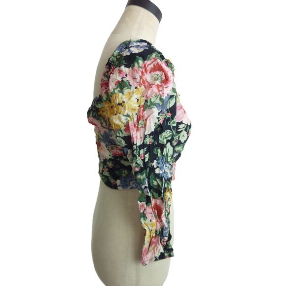 Zara S The Dora Blouse Floral Crop Top Black Red Yellow Pink Rainbow Summer - Picture 2 of 5